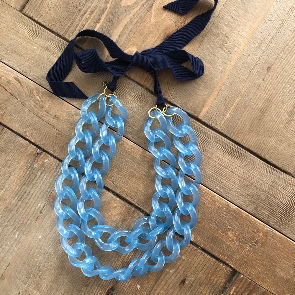 JCrew Baby Blue Ribbon Necklace